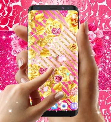 Pink Rose gold live wallpaper android App screenshot 2